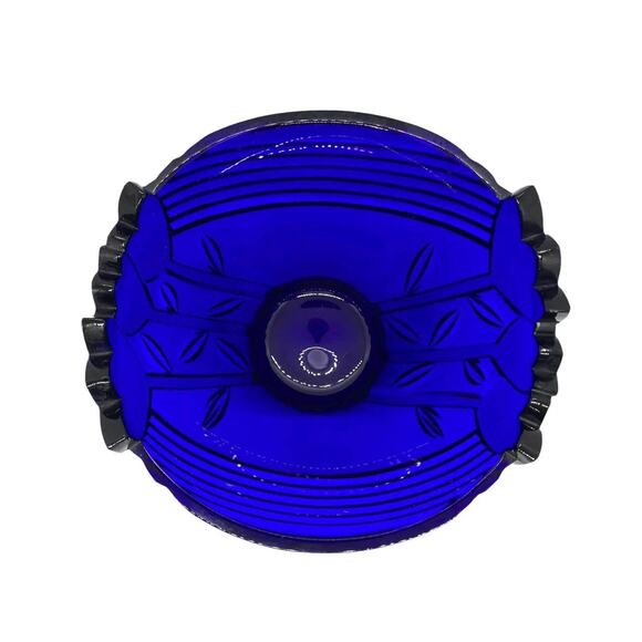 Vintage Cobalt Blue Art Deco Centerpiece Bowl With Tulip Design - Picture 4 of 10